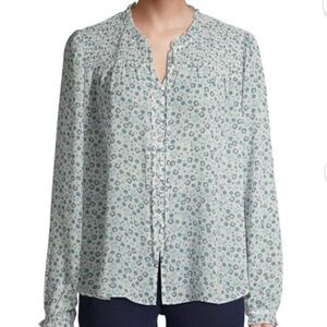 Time and Tru Smocked Peasant Top XXL Ivory Floral V-Neck with Ruffle Trim